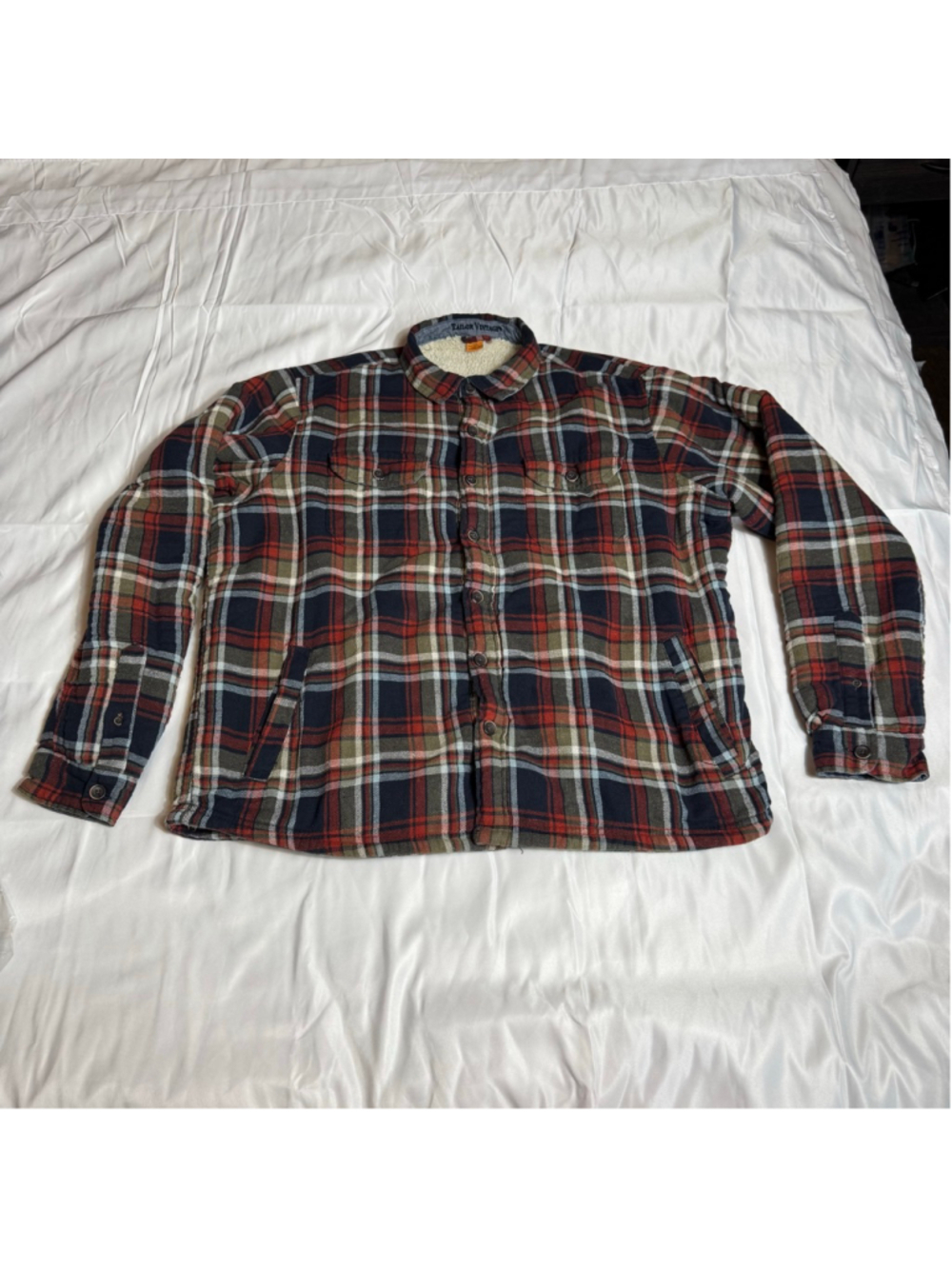 Men's Tailor Vintage Plaid Flannel Shirt Jacket XL Red Navy